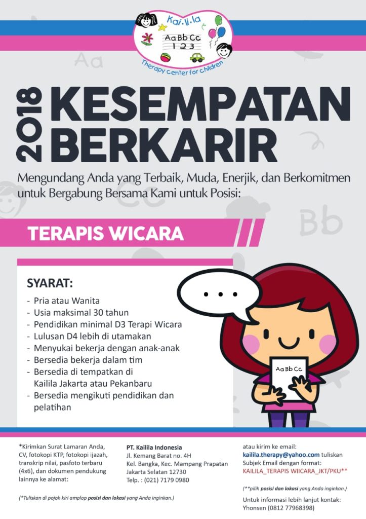 Lowongan Kerja Terapi Wicara PT. KAILILA INDONESIA