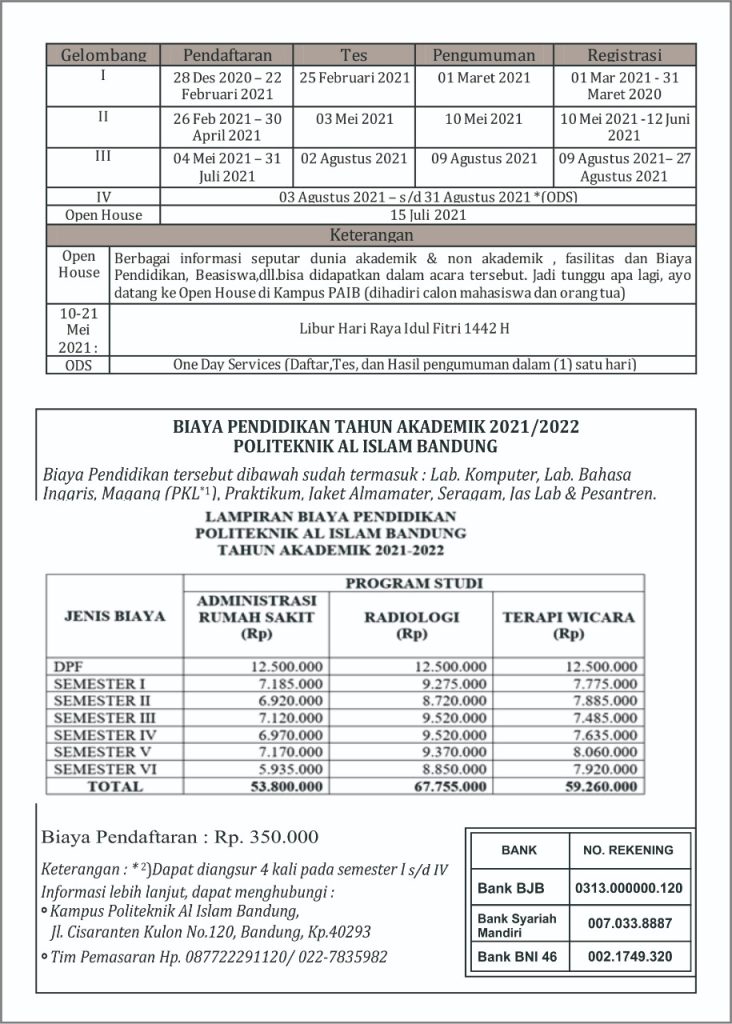 Biaya Pendidikan TA 2021-2022