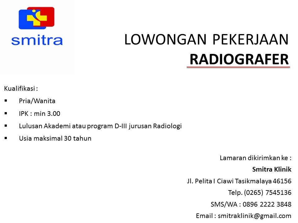 lowongan kerja radiografer di smitra klinik