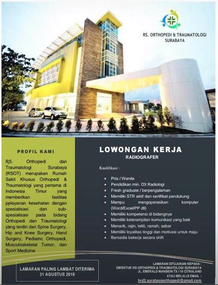 Lowongan Kerja Radiologi di RS ORTHOPEDI & TRAUMATOLOGI surabaya