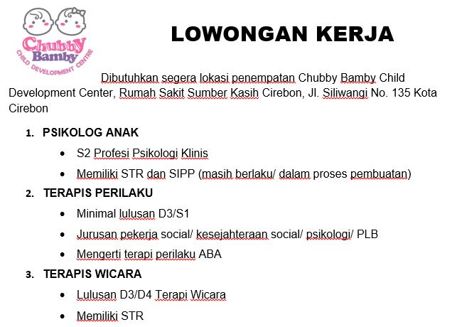 Lowongan Kerja Terapi Wicara di RS Sumber Kasih Cirebon