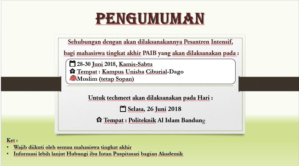 Pengumuman Pesantren Intensif