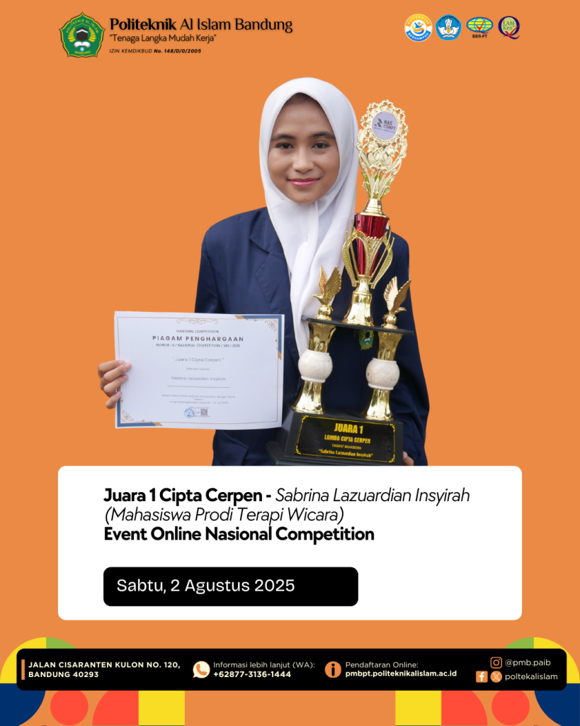 Mahasiswi Terapi Wicara Politeknik Al Islam Bandung Raih Juara 1 Lomba Cipta Cerpen Nasional